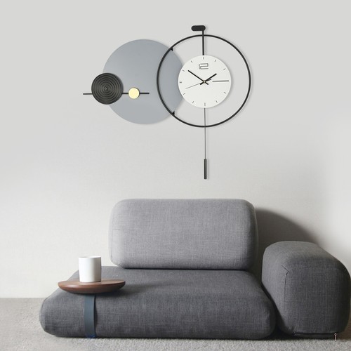 Modern Iron Wall Clock with Pendulum, Stylish Round Design f