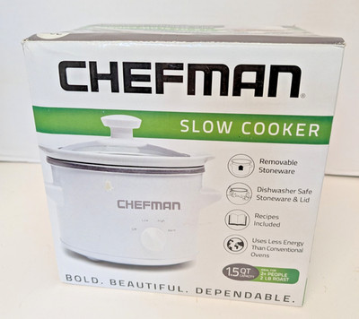 Chefman Slow Cooker White Compact Personal 1.5 Quart Stoneware 3 heat settings