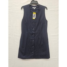 Steve Madden Womens Pinstripe Dress Navy Blue Sleeveless Button Front DO38082W M