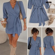 Everlane Womens Blue Wrap Dress Size 4 Mini Flattering
