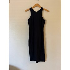 Felicity & Coco Black Halter Bodycon Midi Dress Gold Back Zip Womens Medium