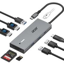 Acer USB C Hub w/ 4K HDMI 9-in-1 Dock 5Gbps Speed SD & Micro 100W Charging NEW