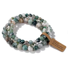 Luxury Natural Stone Bracelet Set 3Pcs Agate Rhodonite Beads Gift