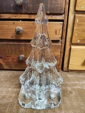 Vintage L.E. Smith 9" Crystal Winter Pine Tree Small Candle Holder Clear