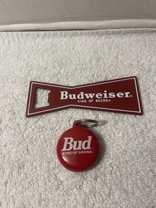 VTG Budweiser Red Metal Bottle Opener/ Key Chain Nice Shape 