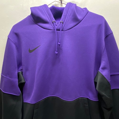 Nike Dri-FIT Felpa con Cappuccio Uomo Large Viola Nero Colorblock Hooded Activewear Fleece - Foto 2 di 11