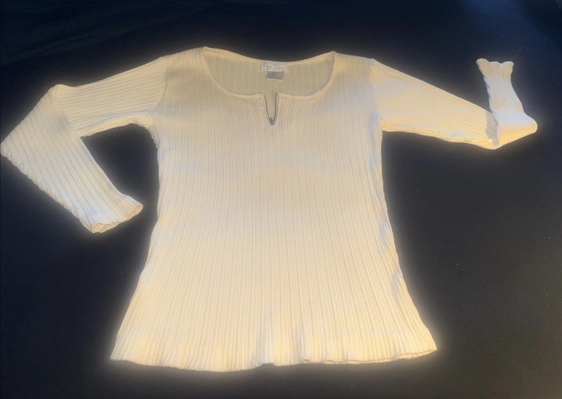 VTG Top Et Vous M Ribbed Slim fit Beige 36 x 24 Cotton Long sleeve Scoop Neck HK