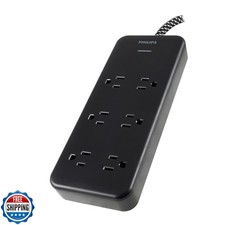 Philips 6-Outlet Surge Protector, 8 Ft, Braided Cord, 1080 Joules