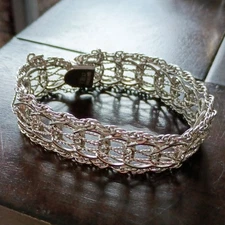 Elco Woven Sterling Silver Charm Bracelet 6.25"