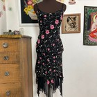 Vintage Betsey Johnson Black Mesh Slip Dress w Pink Flowers, Sz XS-S