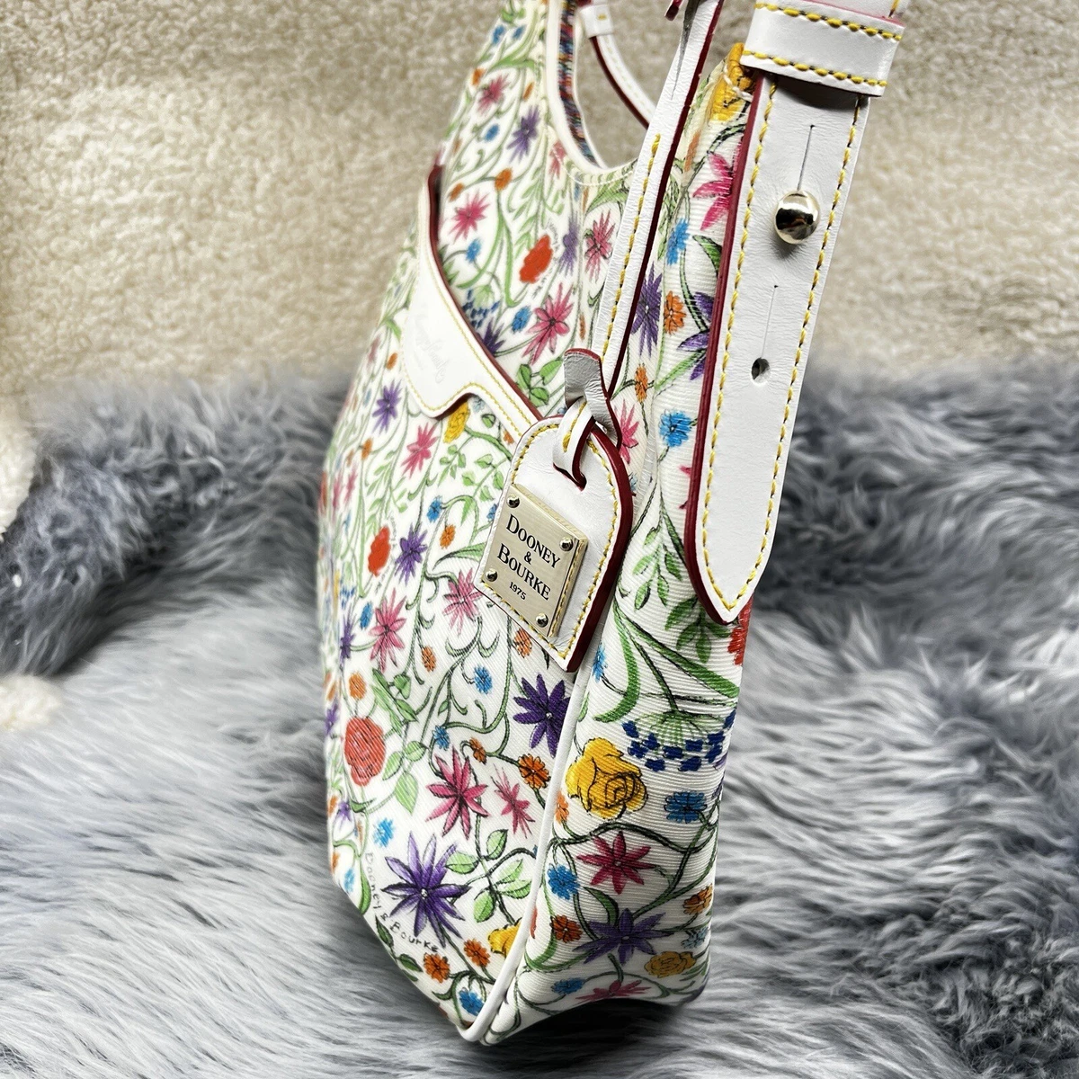 Dooney Bourke White Floral Botanical Collins Hobo Shoulder Bag