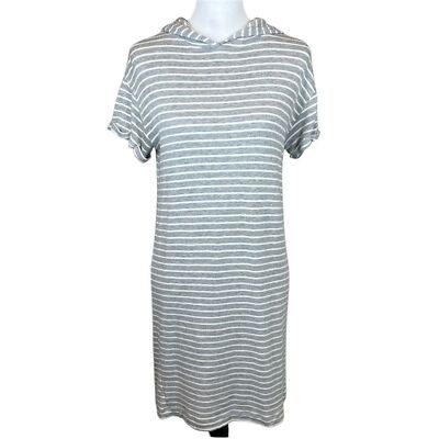 Lou & Grey Striped Knit Hoodie Dress Soft Stretch T-Shirt Casual S Gray White