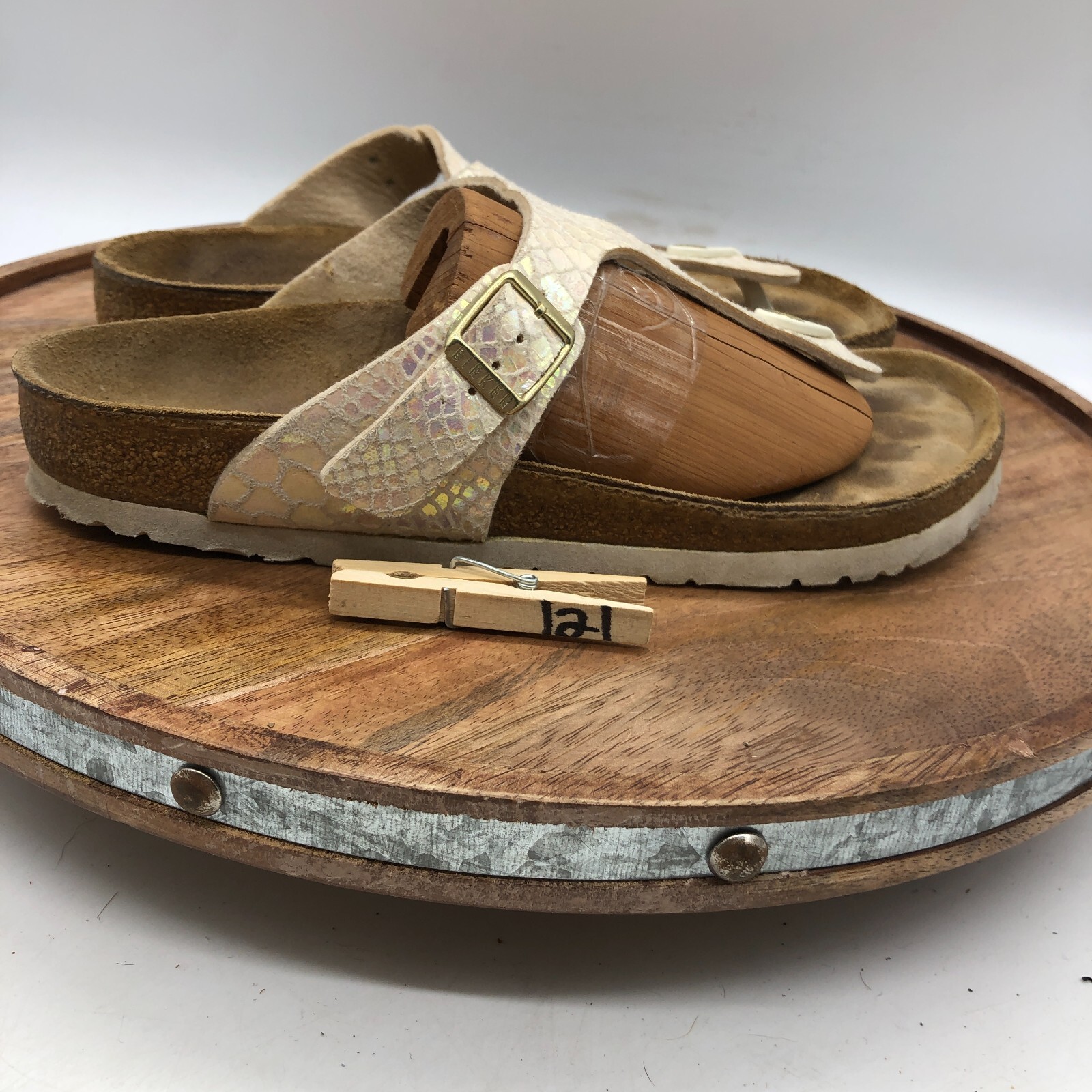 Birkenstock Gizeh Birko-Flor Sandals Shiny Snake Cream Womens Size 40 US 9  Reg. | eBay
