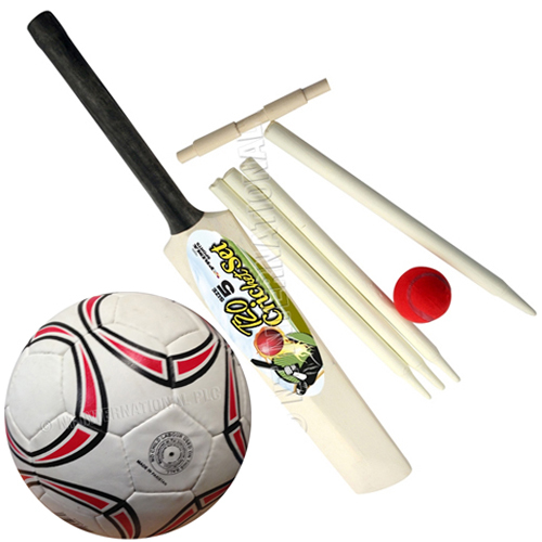 SET OF 2 FOOTBALL + CRICKET SET SPORTS BALL BAT KIDS OUTDOOR GARDEN FUN ACTIVITY - Picture 1 of 1