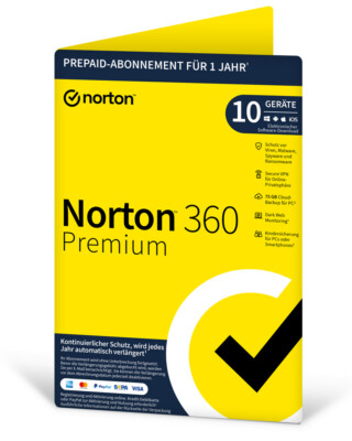 Norton 360 Premium 10Geräte 1Jahr 2025 2026 Security Software PC MAC Android PKC