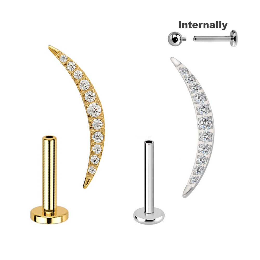 1,2 mm Titanio Oro Labret Cristal Estrecho Arco Oreja Tragus Piercing Rosca Interior