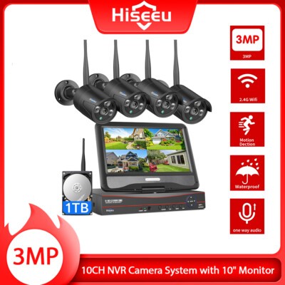 Hiseeu 5MP 10CH NVR Wireless Wifi Security Camera CCTV System with 10'' Monitor