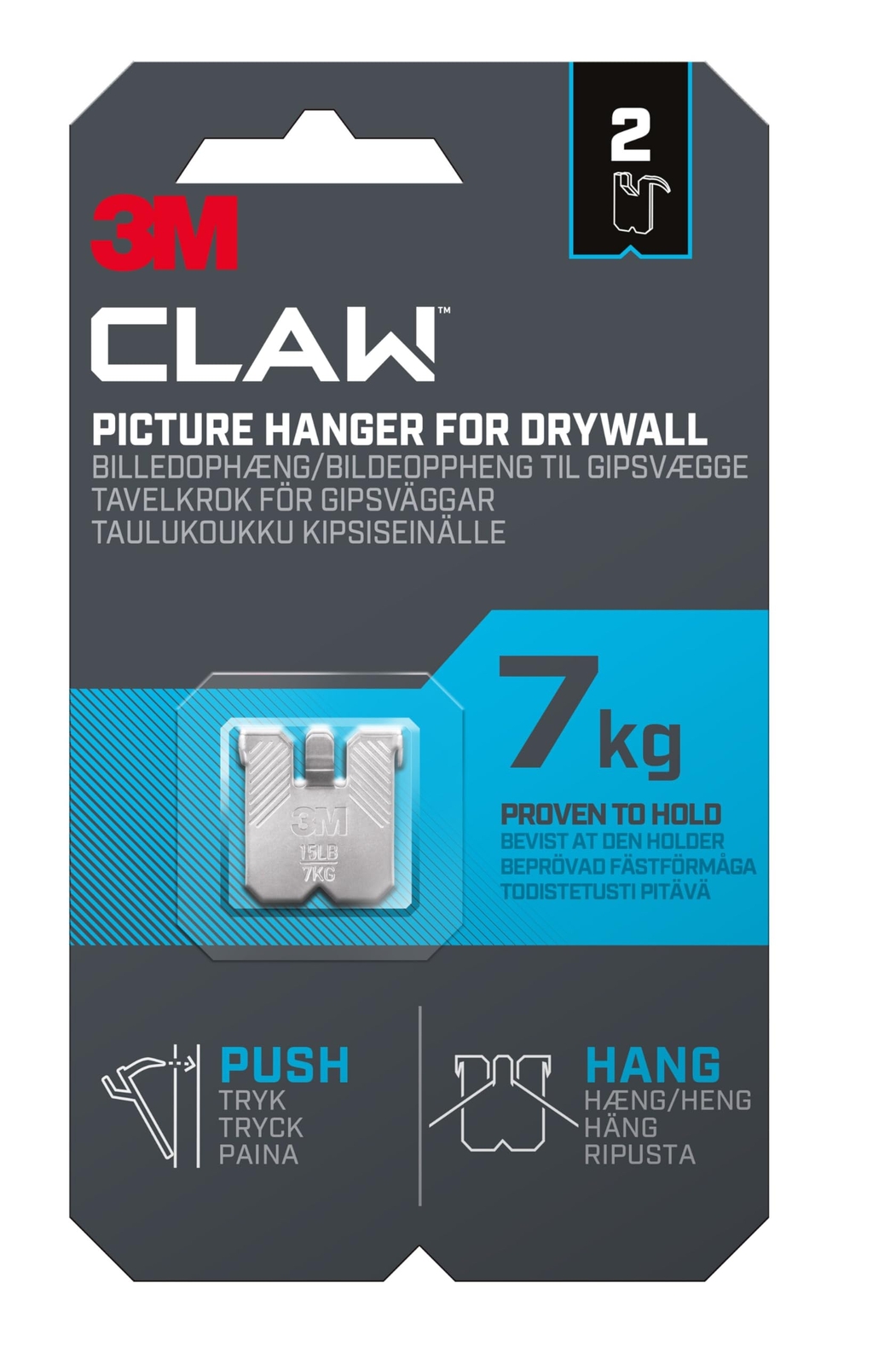 3M CLAW Picture Hooks for Hanging Paintings on Plaster Walls, 2 Hooks - Maximum