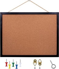 Black Cork Board Bulletin Board, Cork Board, Oak Wood Finish Frame 14.6"X 11"