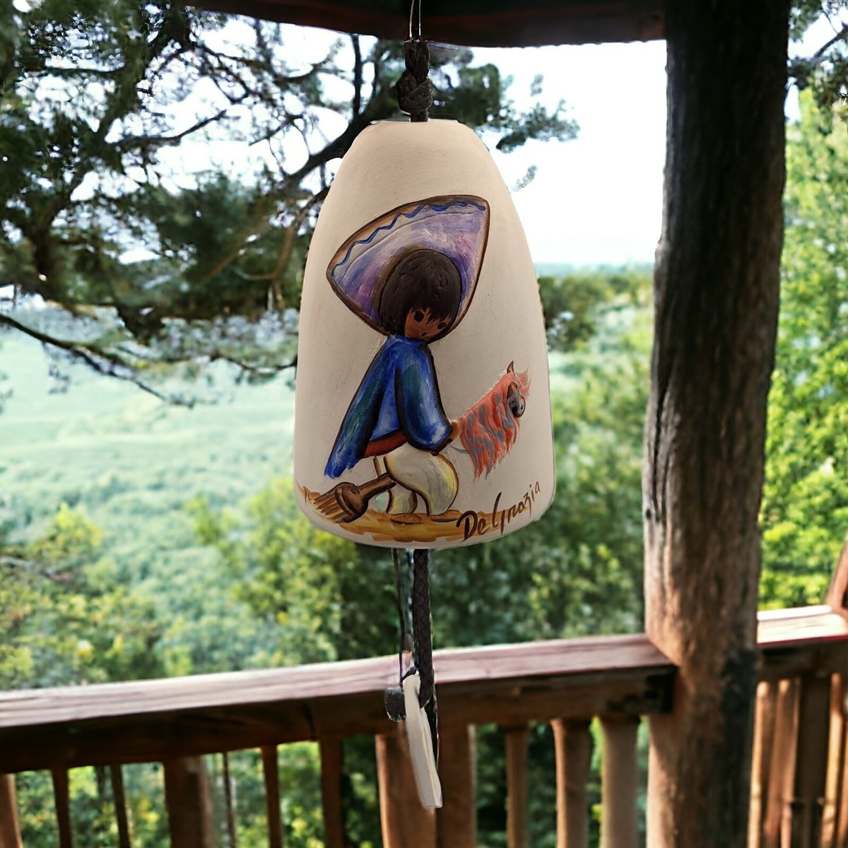 De Grazia Wind Chime Bell Boy w/ Toy Pony Broom Sandstone De Grazia Wind Chime Bell Boy w/ Toy Pony Broom Sandstone