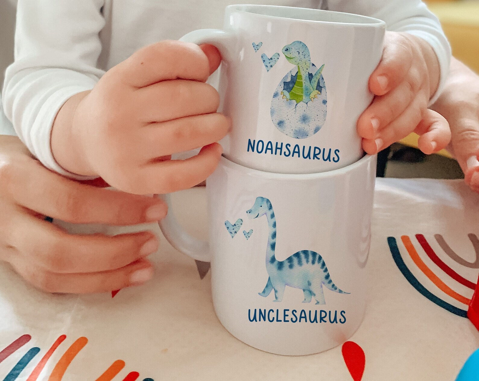 Custom Engraved Family Mug for Dad, Uncle, or Grandad with Baby Dinosaur Design  