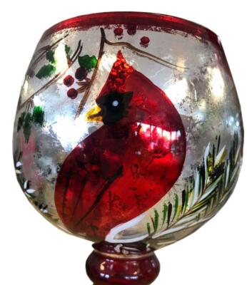 Set of 3 Handpainted Holiday Glass Goblets with Tealights by Valerie Parr Hill