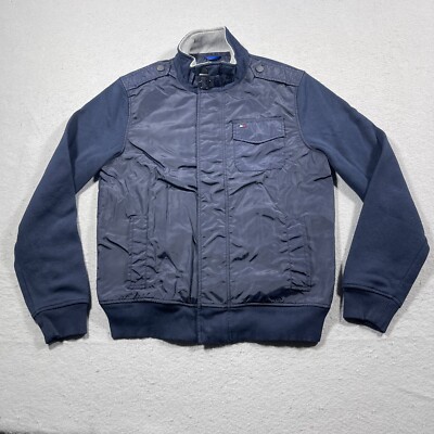 Tommy Hilfiger Jacket Men's Medium Poly Body Cotton Blue Neck Buckle Casual