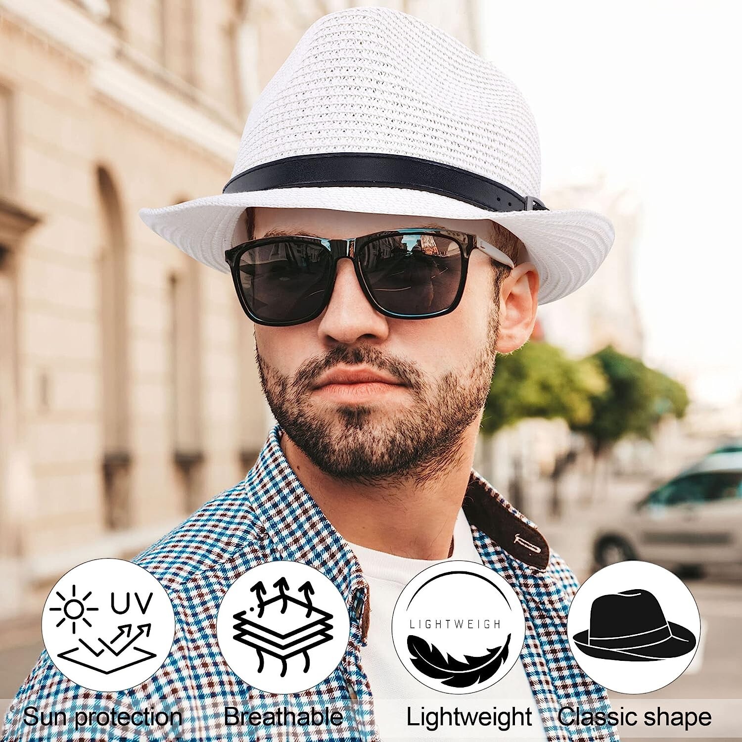Livingston Straw Fedora Sun Hat Women Men Foldable & Packable Trilby