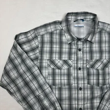 Columbia Shirt Mens Medium Gray Plaid Vented Omni Shade Long Sleeve