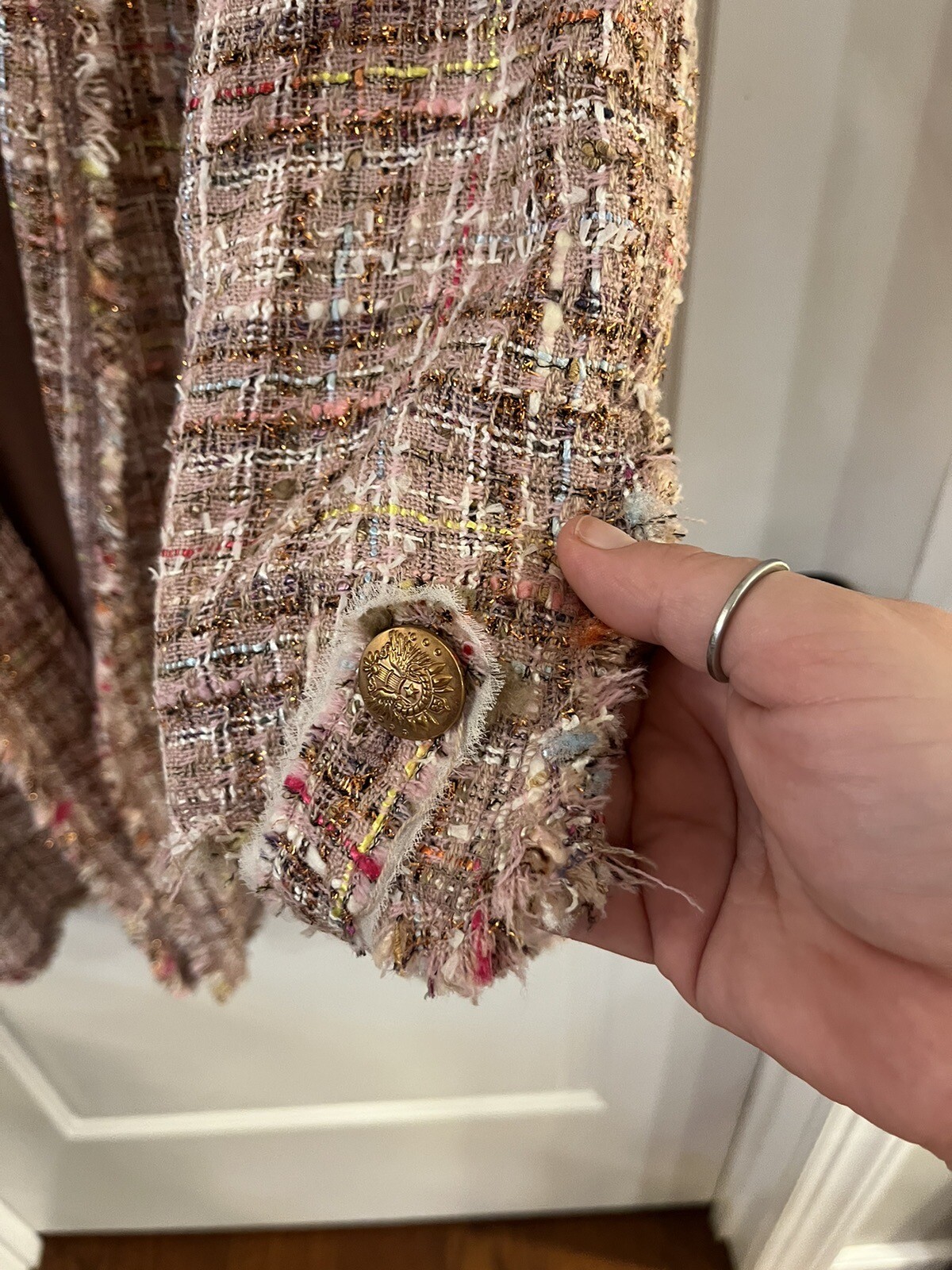 Womens ZARA PINK CHECKERED Tweed Raw Hem JACKET COAT … Gem