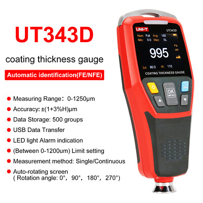 UT343D Coating Thickness Gauge Ferrous/Non-Ferrous Material 0~1250um PC Analysis