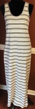 Ann Taylor Loft Gray White Striped Sleeveless Maxi Dress Medium