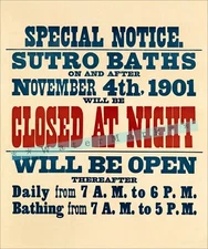 California Sutro Baths 1901 Open Closed Sign Vintage Poster Print Retro Art 