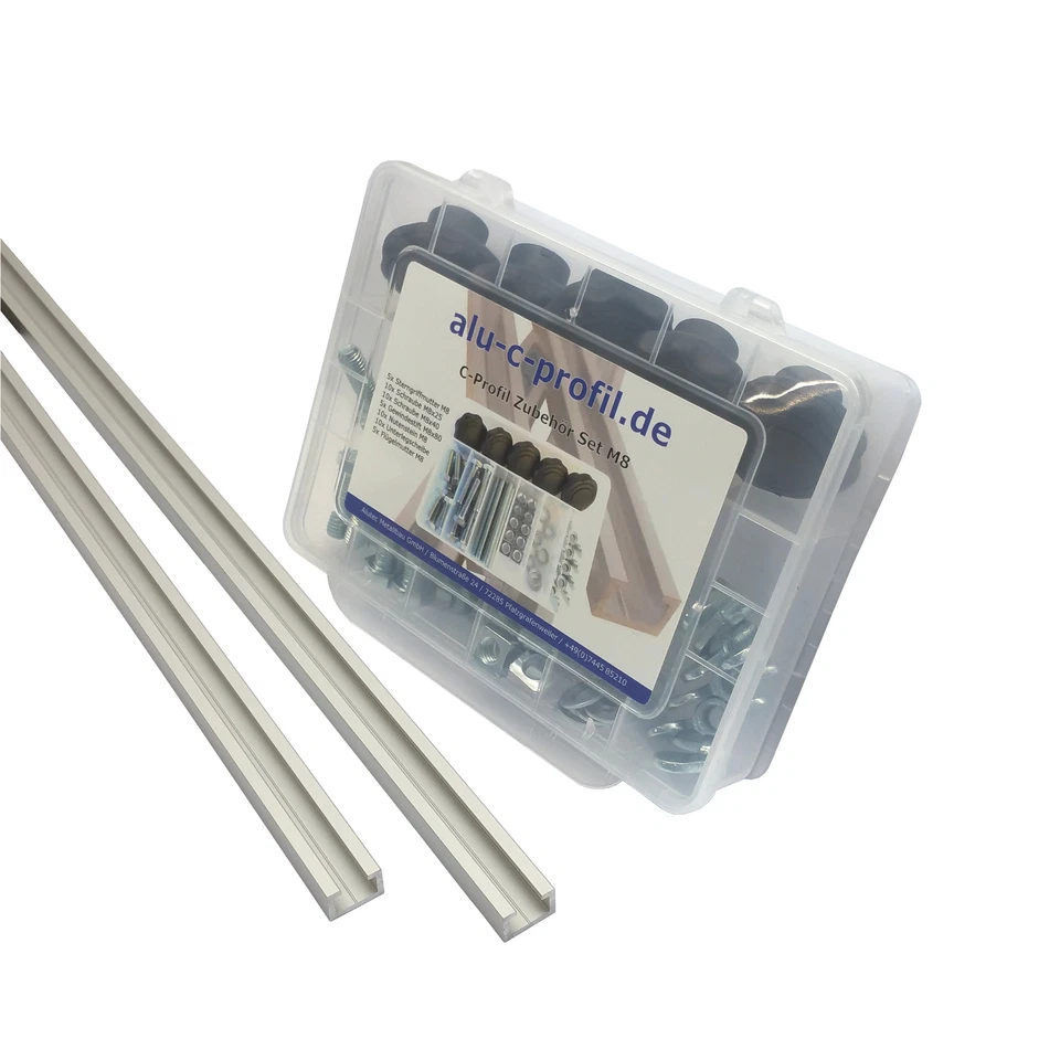 2 St. 1m C Profil M8 Aluminium T Nut Alu Profilschiene +Zubehör Schrauben 55tlg. - Bild 2 von 4