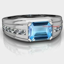 Natural Blue topaz CZ Gemstones with 925 Sterling Silver Ring For Men's 95
