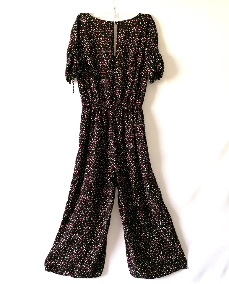 Mameluco a.n.a para mujer negro cuello en V cintura elástica pierna ancha manchado talla XS Foto 4 de 4