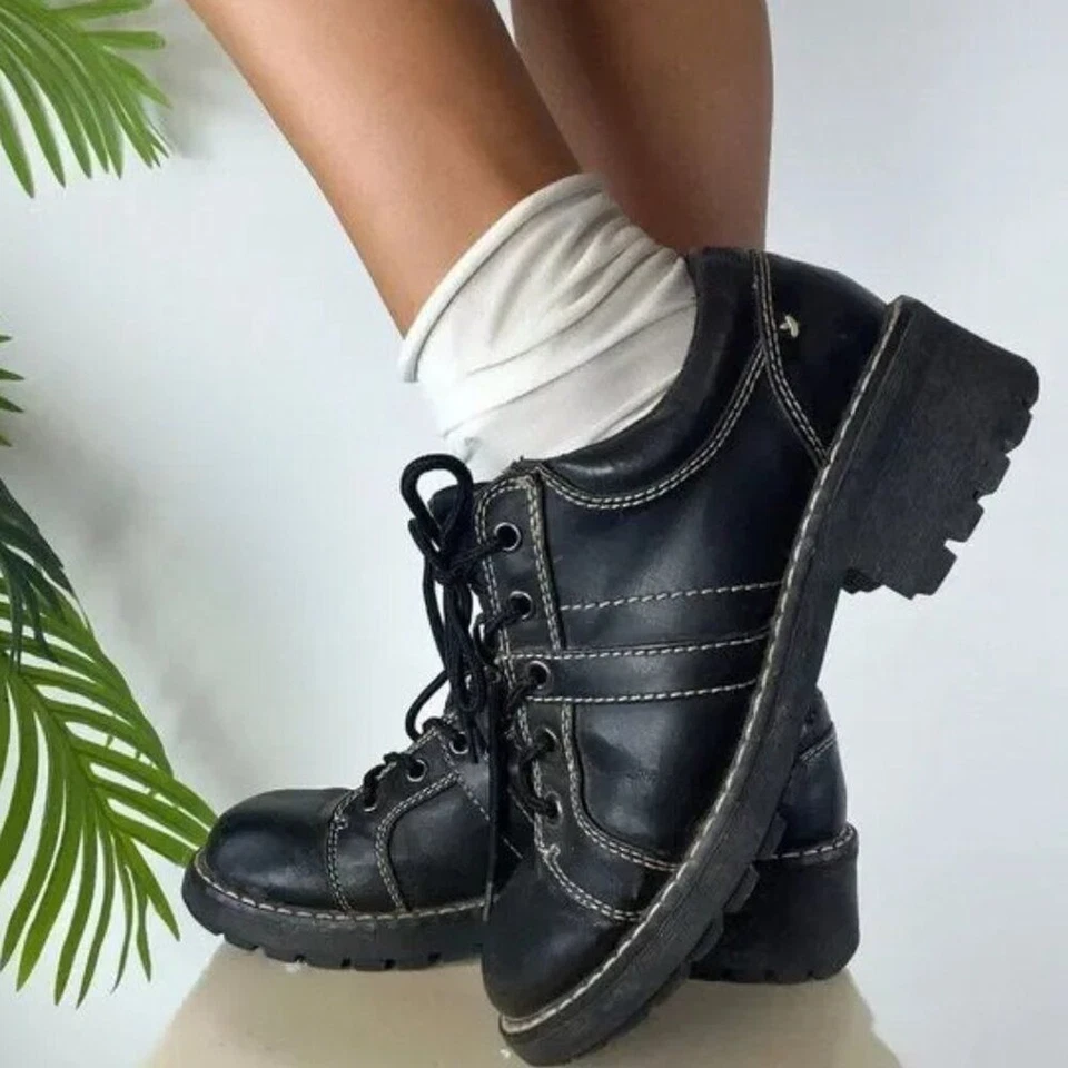 Oxford Grunge Route 66 Negro Indie Whimsigoth Grueso Preppy Años 90 De Colección Y2K 10 Foto 3 de 4