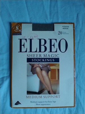 Elbeo Sheer Magic Stockings 20 Denier Medium Support Factor 8, Size M in Grey.