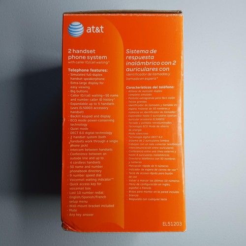 2 słuchawki system telefoniczny z identyfikatorem dzwoniącego / połączeniem czekającym AT & T wiszący na ścianie EL51203 - Zdjęcie 7 z 10