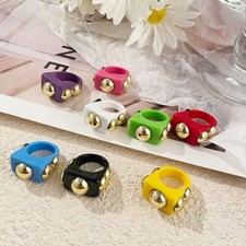 Square Punk Rings - Gold Color Beads Rings Transparent Resins Acrylic Jewelry