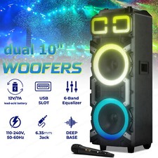 Dual 10" Subwoofer Portable Bluetooth Party Speaker DJ PA Karaoke LED System Mic