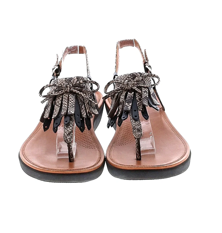 Женские сандалии Fitflop Tia размер 8 черные кожаные и бахрома из питона стринги - Изображение 2 из 4