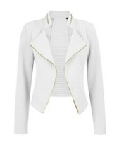 Michel Womens Casual Zip Up Blazer Slim Fit Crop Jacket white size M