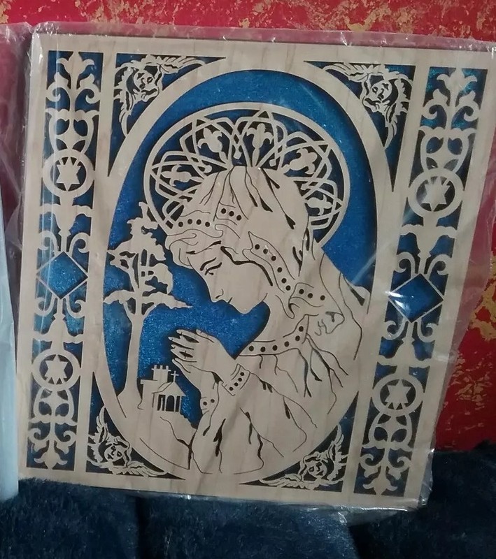 Handmade Mary Saw Scroll Wood Madonna Carving Picture Folk Art