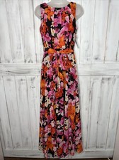 NWT ELIZA J NEW PINK ORANGE FLORAL SLEEVELESS PLEATED BELT LINED MAXI DRESS 4