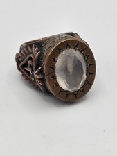 Artisan Bronze Carved Scroll Heart Design Clear Gemstone Chunky Heavy Ring Sz 7