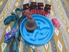 Pet Supplies New Collar and Leash, Bowl, Booties, Toy  VGC