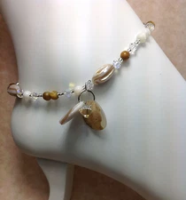 Handmade Mother Of Pearl Clear Anklet/Ankle Bracelet W/Swarovski Elements USA 