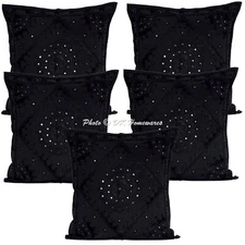 Cotton Throw Pillow Covers Embroidered Mirrored 60x60 cm Indian Set Of 5 Cushion