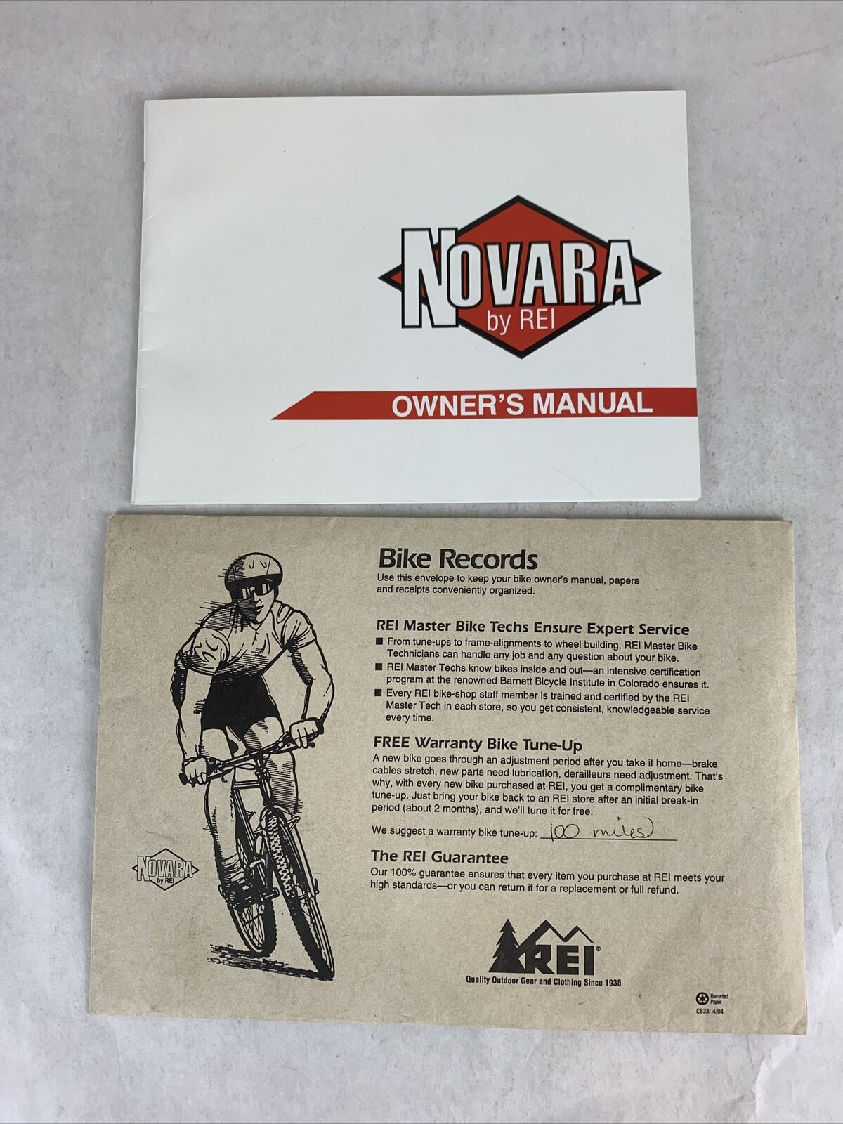 Novara by REI Bicycle Owner's Manual 1994